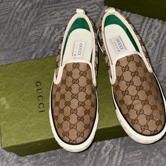 Gucci Other - Gucci Beige and Brown Logo Slip-On Sneakers